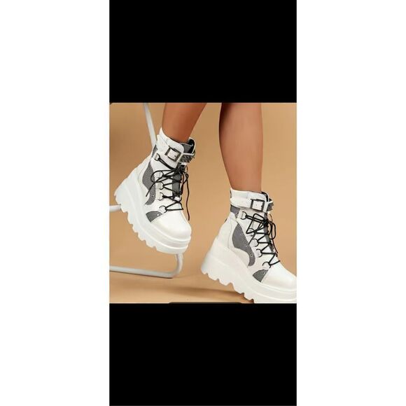 Elevated platform punk style, boots, stylish design combo zipper in the back net - Picture 2 of 16